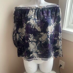 AMOUR VERT off the shoulder 100% silk blouse